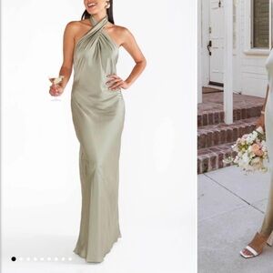 Elegant Halter Neck Dress in Sage Green